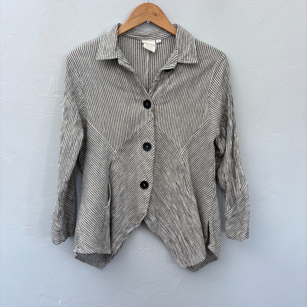 Mill Valley Clothing Company Hobo Shirt Women Size XS Gray White Stripe Linen